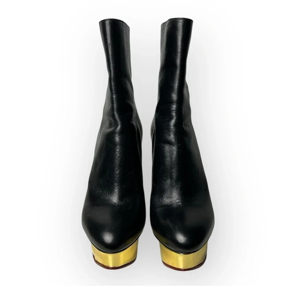 Charlotte Olympia Black  Lucinda Golden Platform Ankle Boot 36.5 - Picture 5 of 12